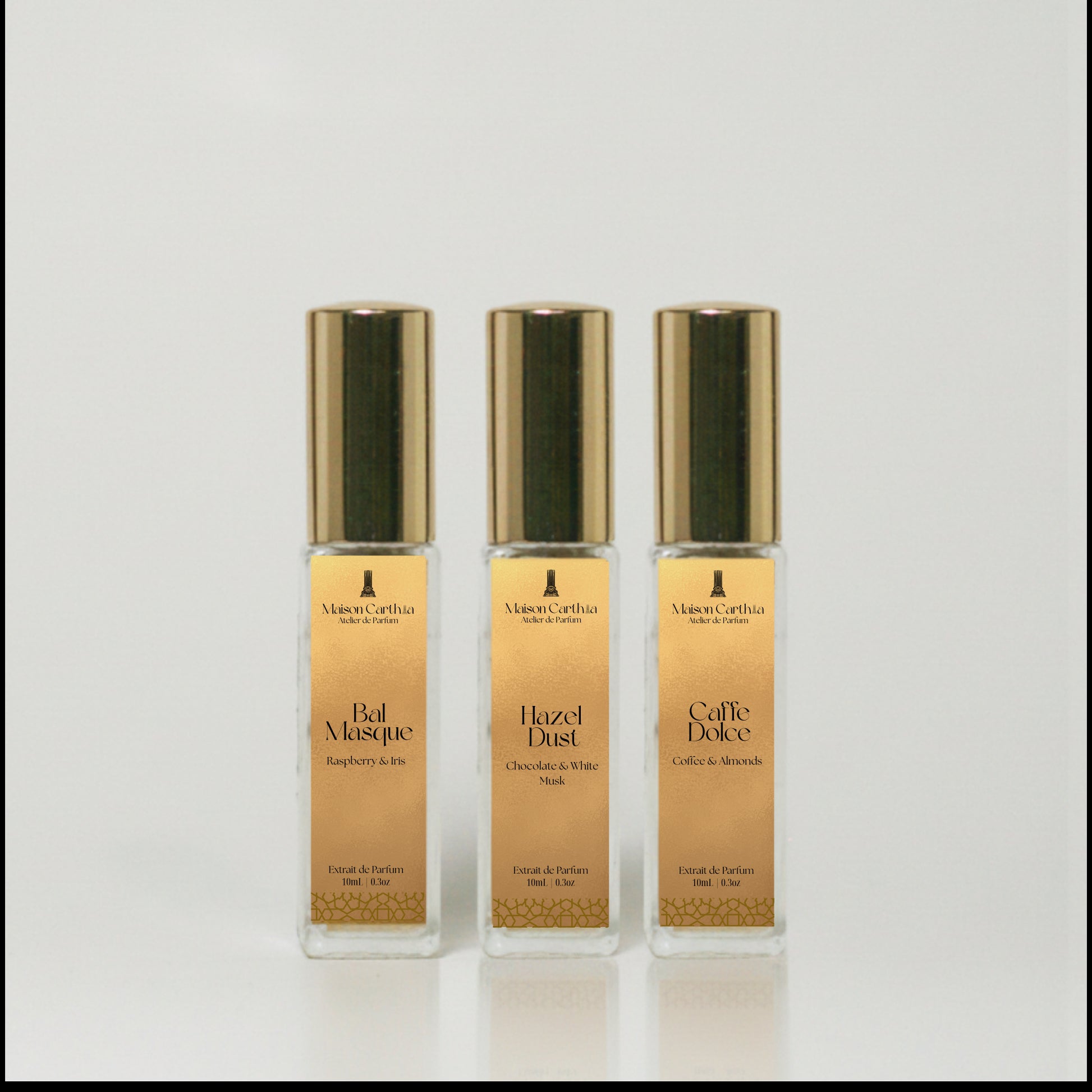 Holiday Collection Trio: three 10 ml extrait de parfum travel sprays by Maison Carthia