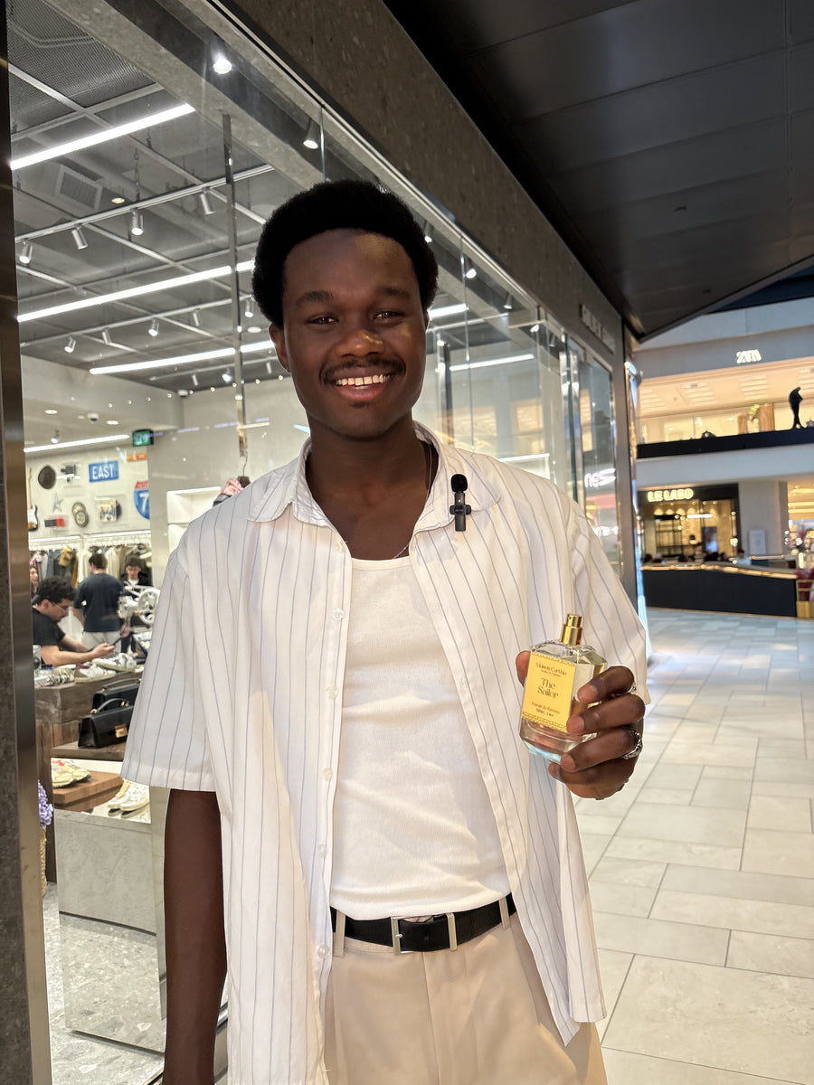 A customer holding The Sailor