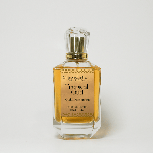 Tropical Oud exotic fruity woody extrait de parfum bottle by Maison Carthia