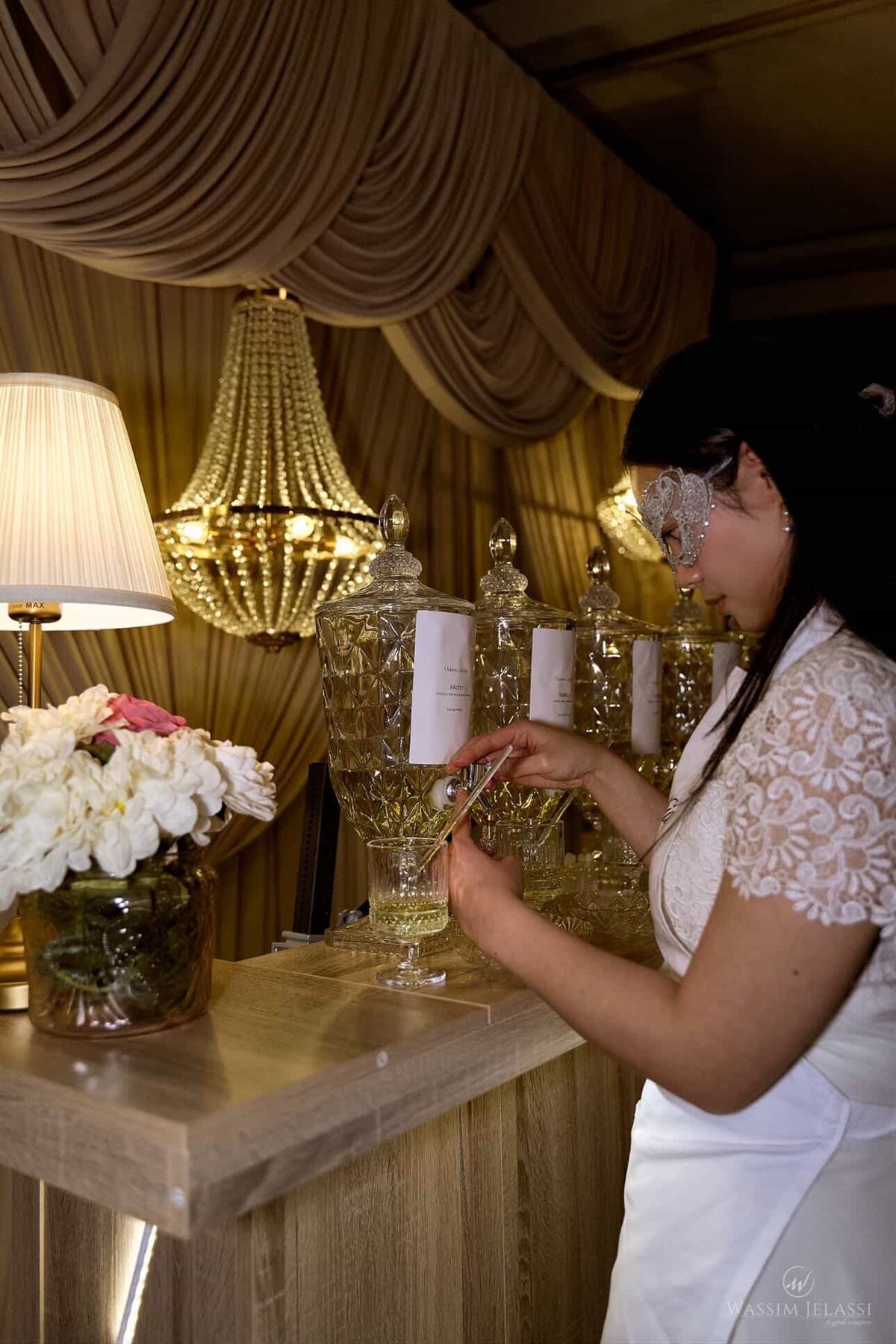 An attendant guides each guest, one note at a time.